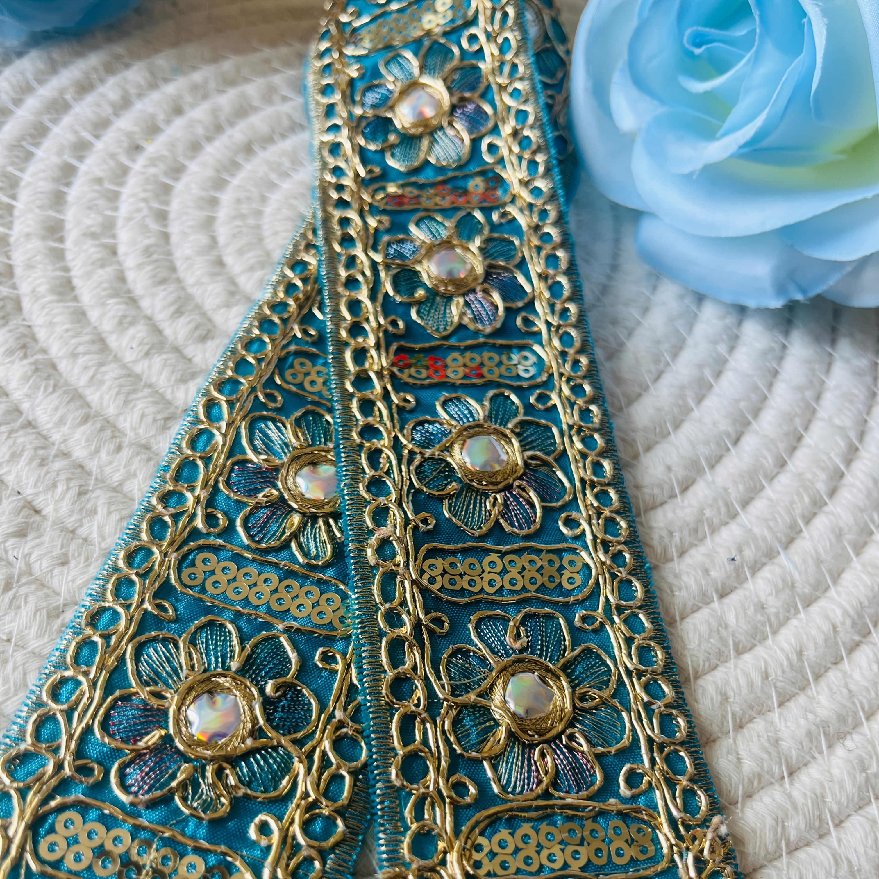 150Cm Ethnic Style Embroidered Lace with Bead Embellishments